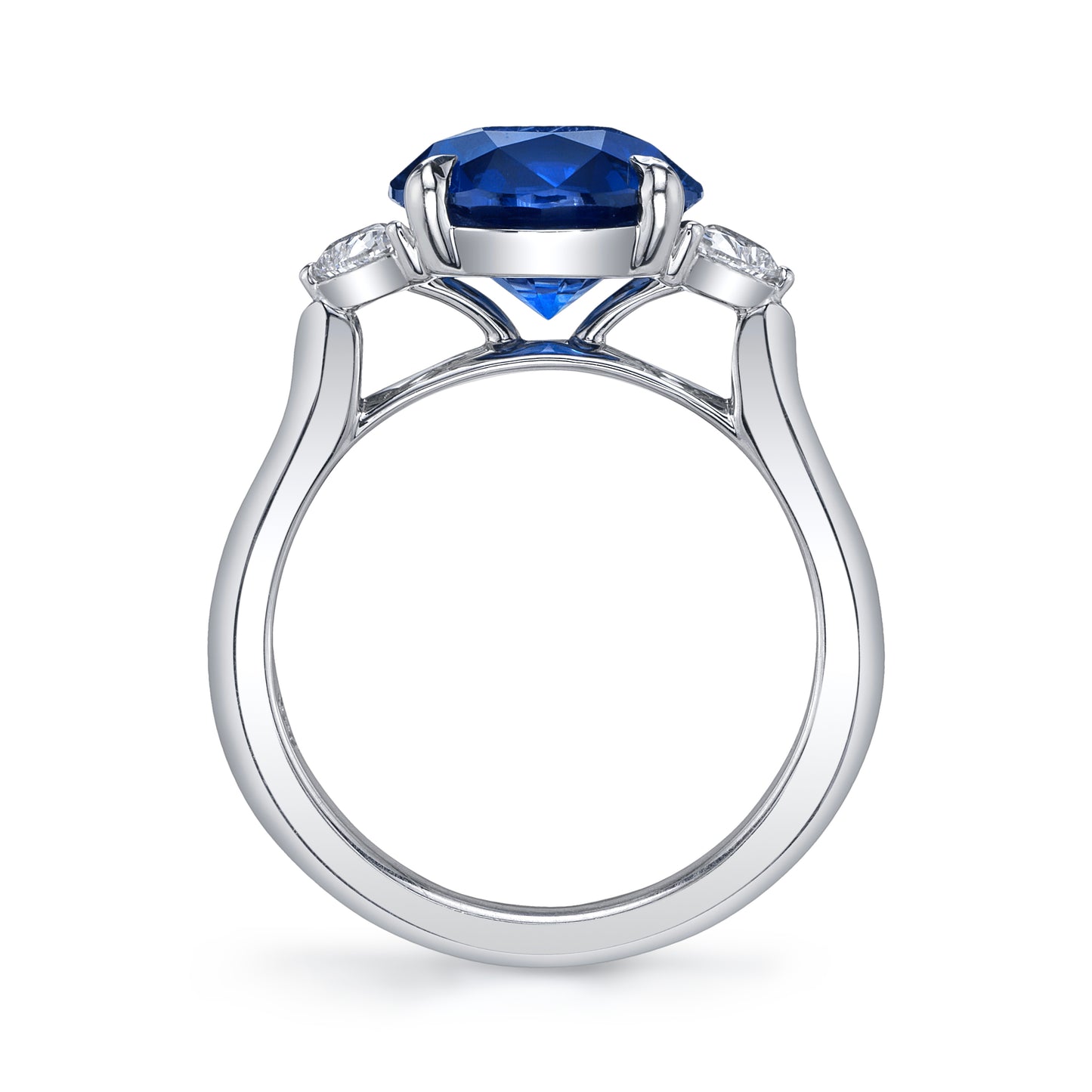 No Heat Nigerian Round Blue Sapphire Three Stone Ring