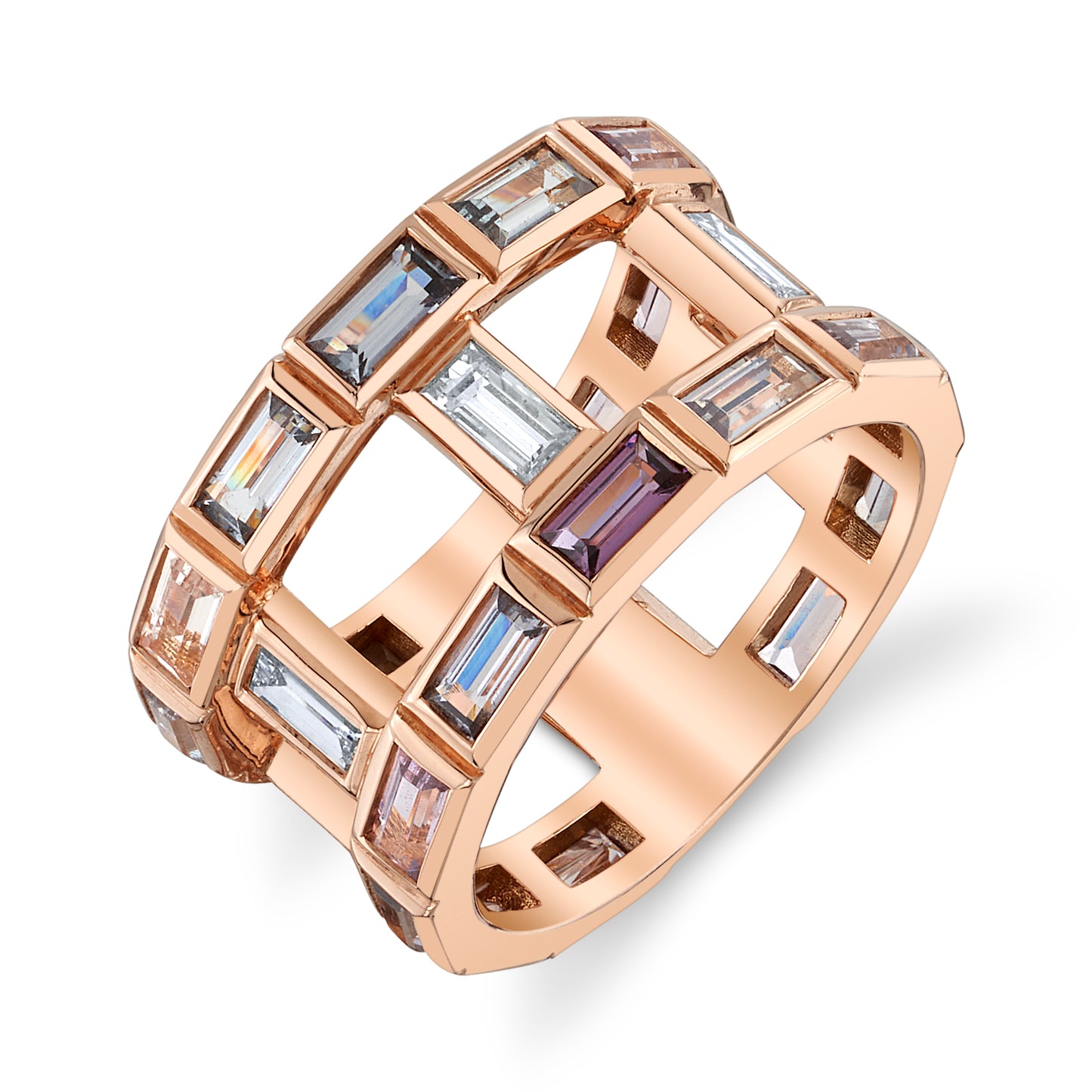 Untreated Multicolor Spinel Baguette Ring