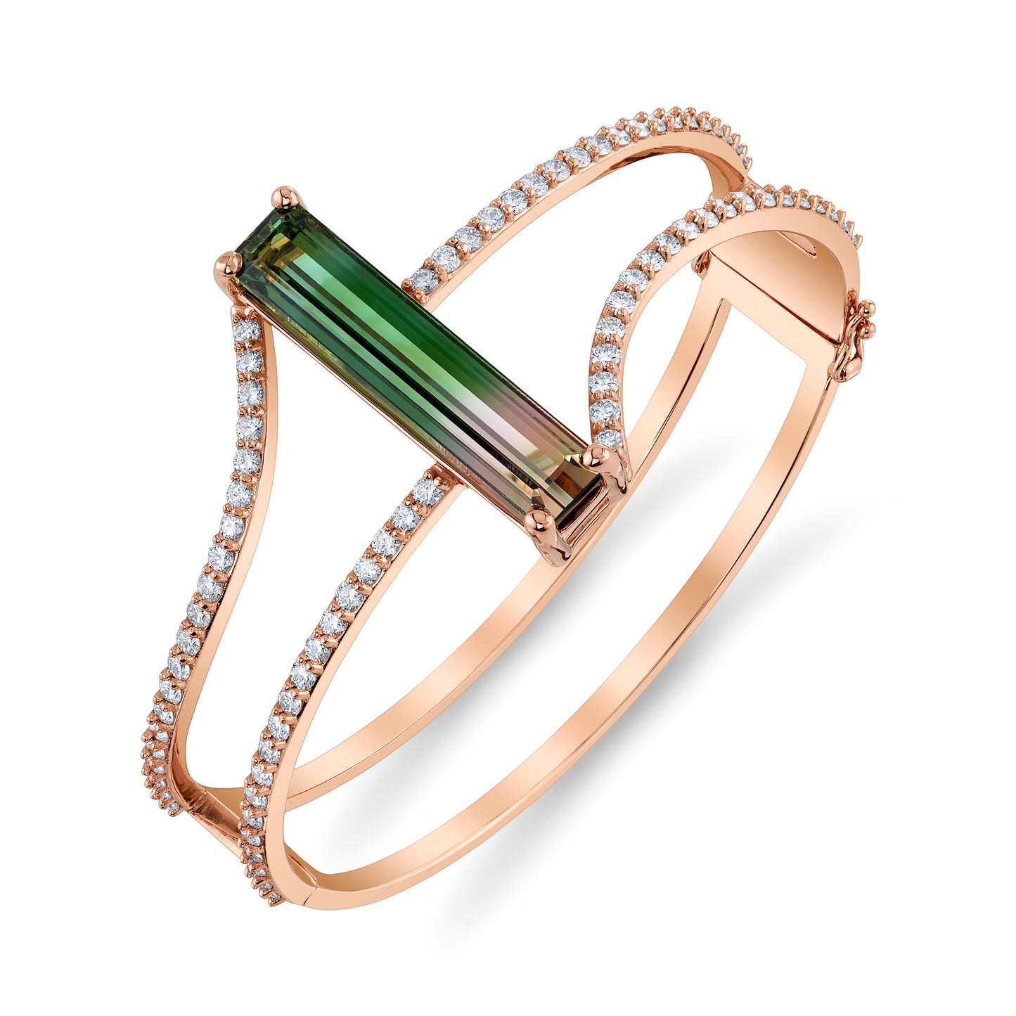 *Award Winning* Untreated African Bi-Color Tourmaline Bangle Cuff Hinged