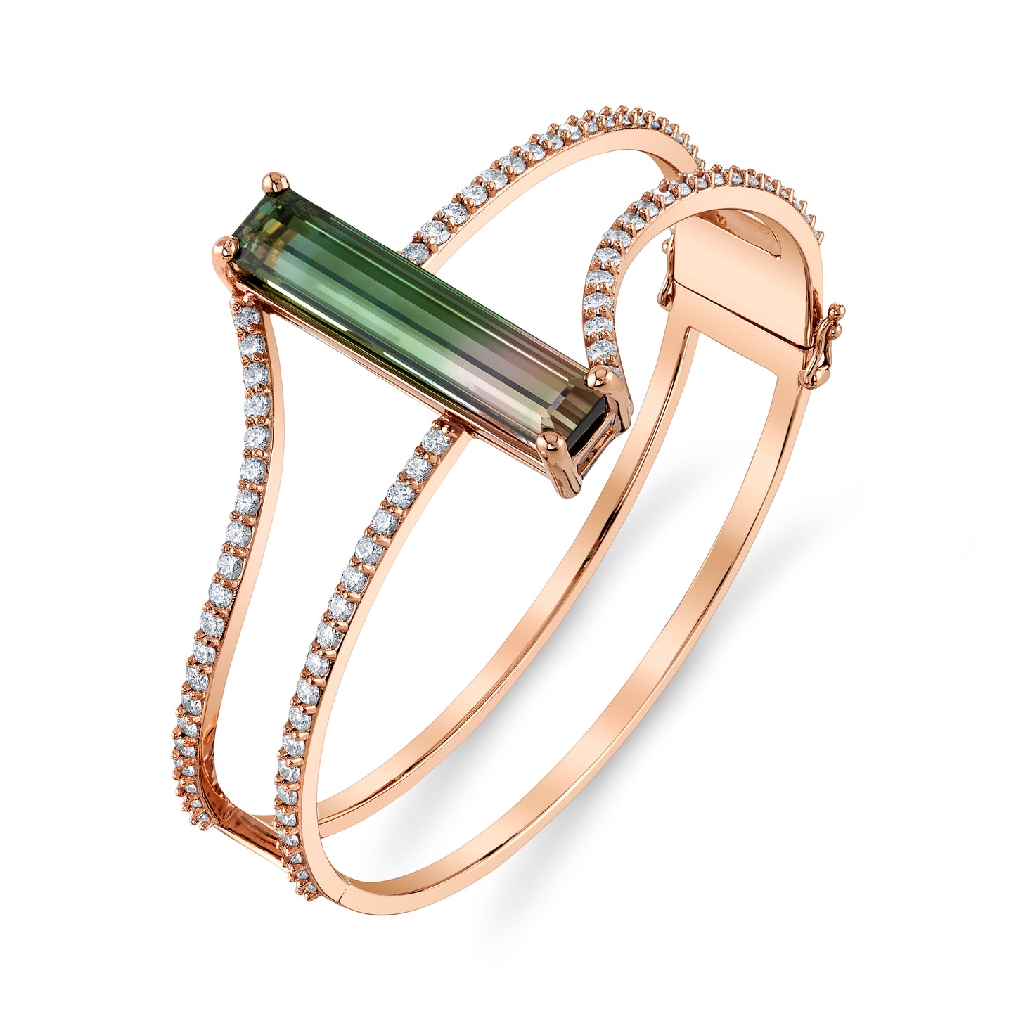 *Award Winning* Untreated African Bi-Color Tourmaline Bangle Cuff Hinged