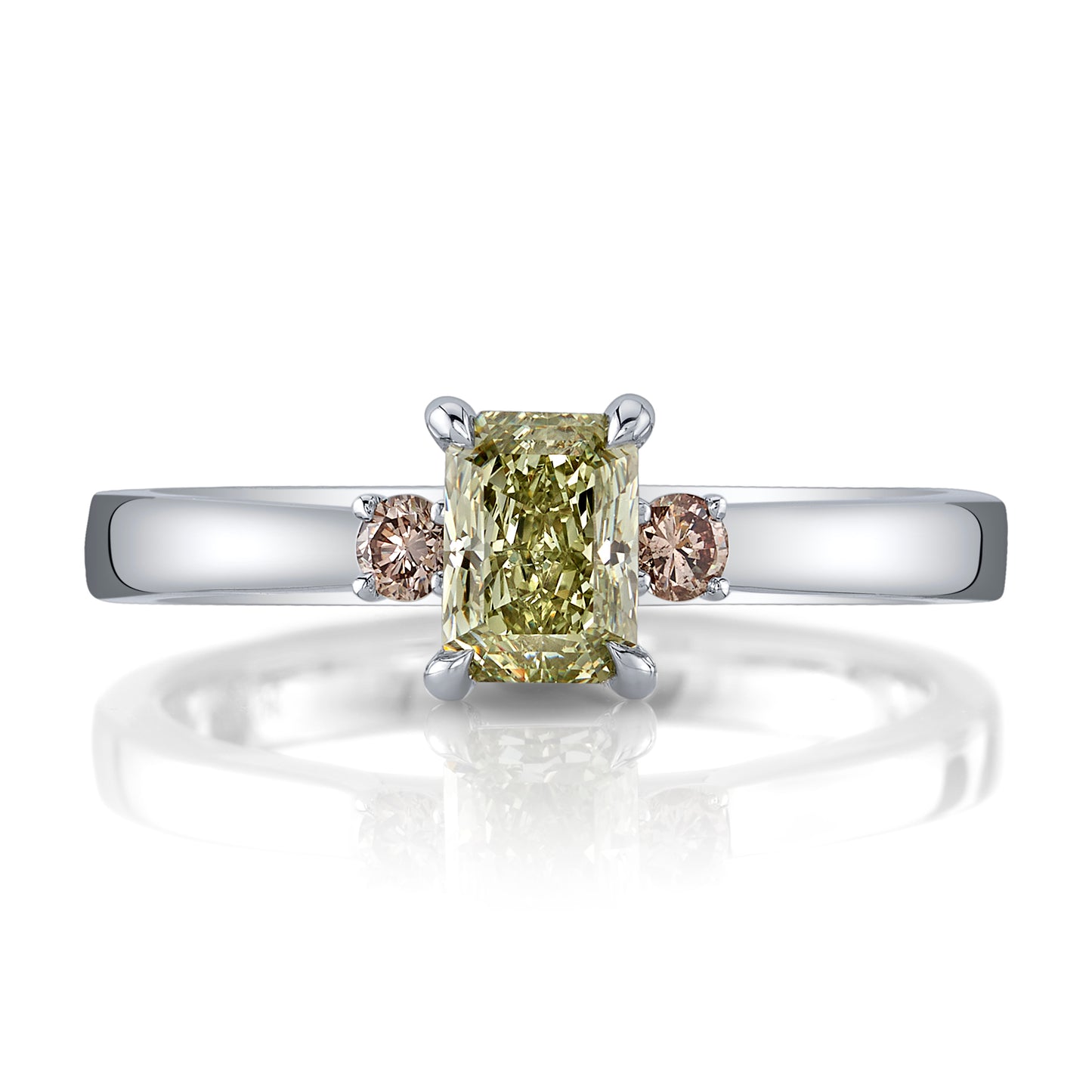 GIA Fancy Greyish Yellowish Green VS2 Diamond Three Stone Ring