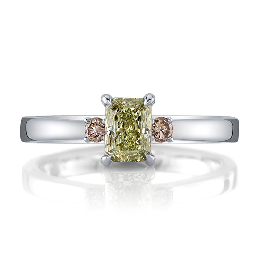 GIA Fancy Greyish Yellowish Green VS2 Diamond Three Stone Ring
