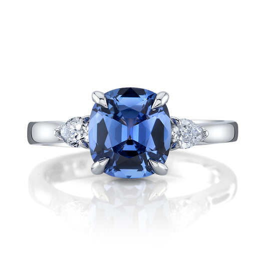 GIA No Heat Ceylon Sapphire Three Stone Ring