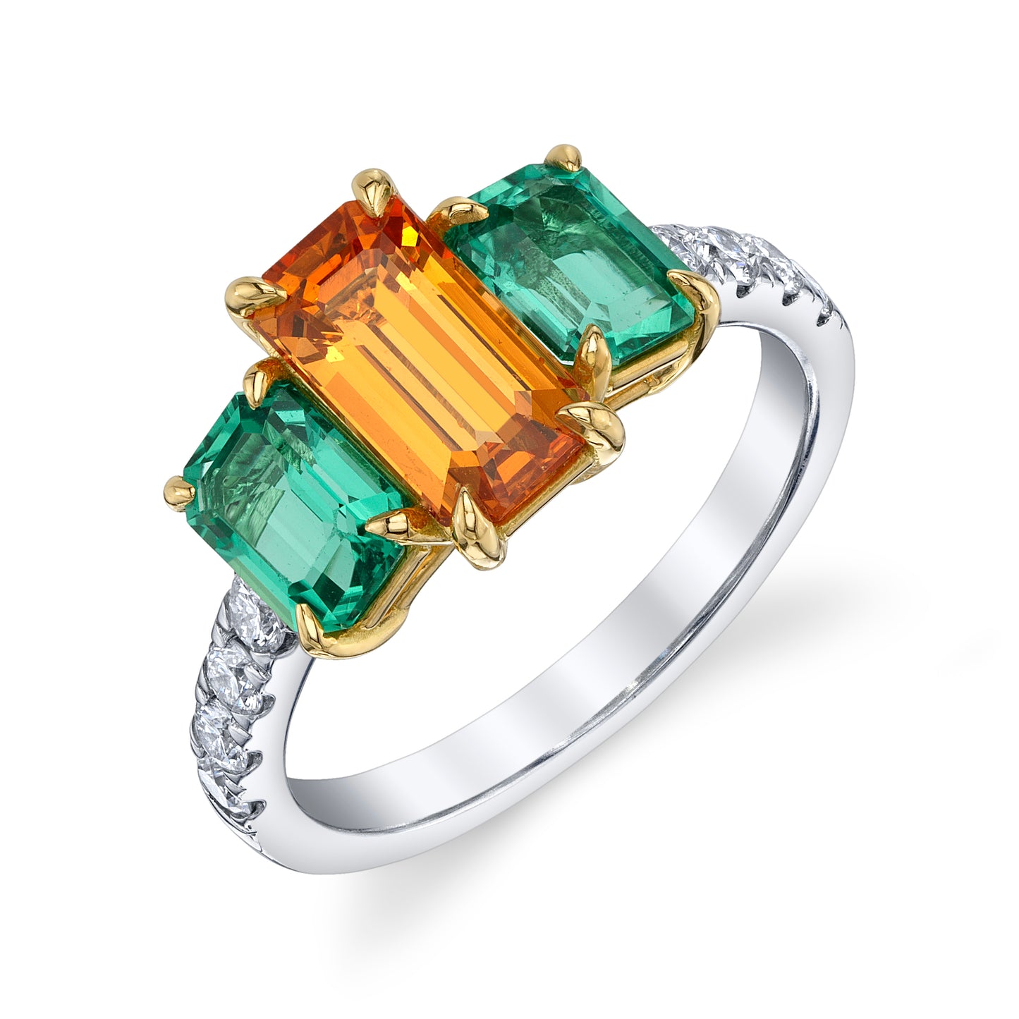 Untreated Orange Garnet and Green Tourmaline Ring