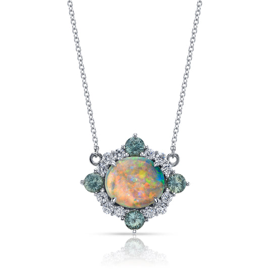 Natural Australian Opal Halo Necklace