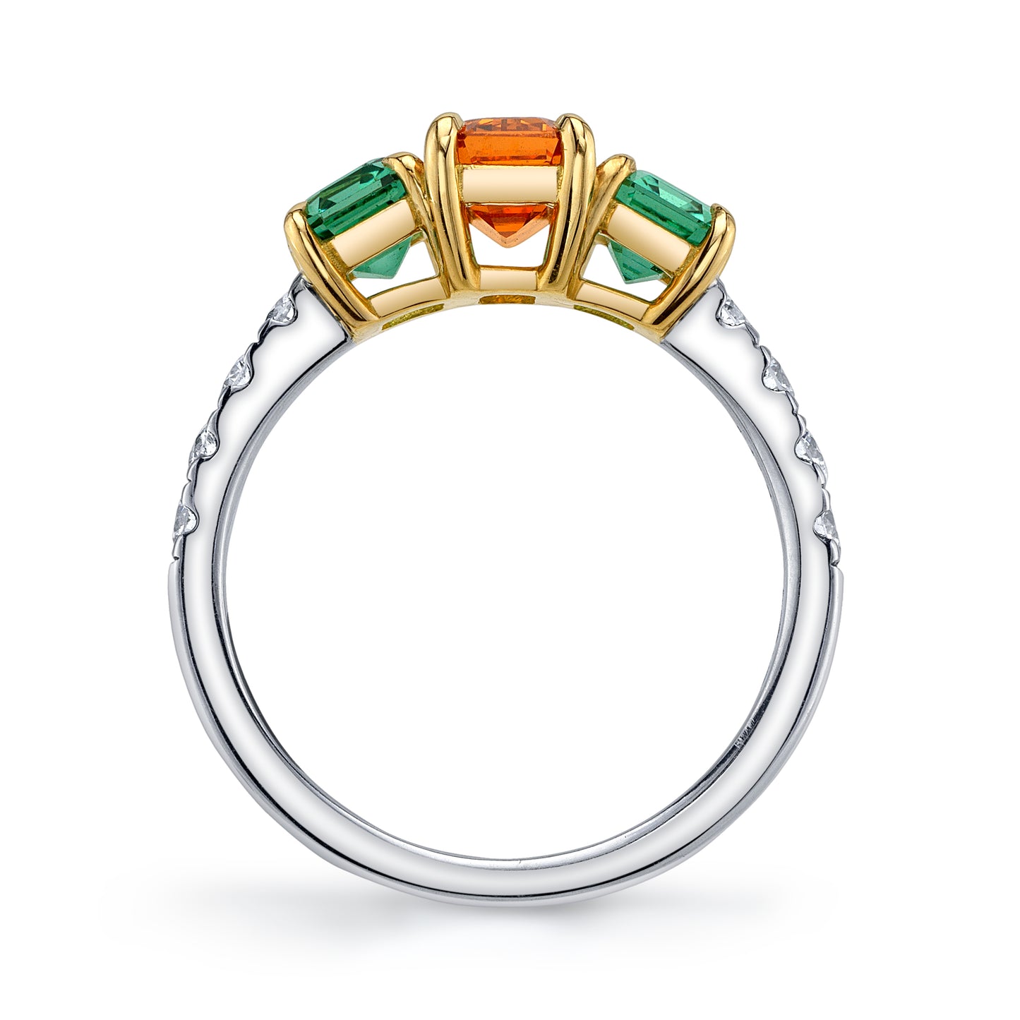 Untreated Orange Garnet and Green Tourmaline Ring
