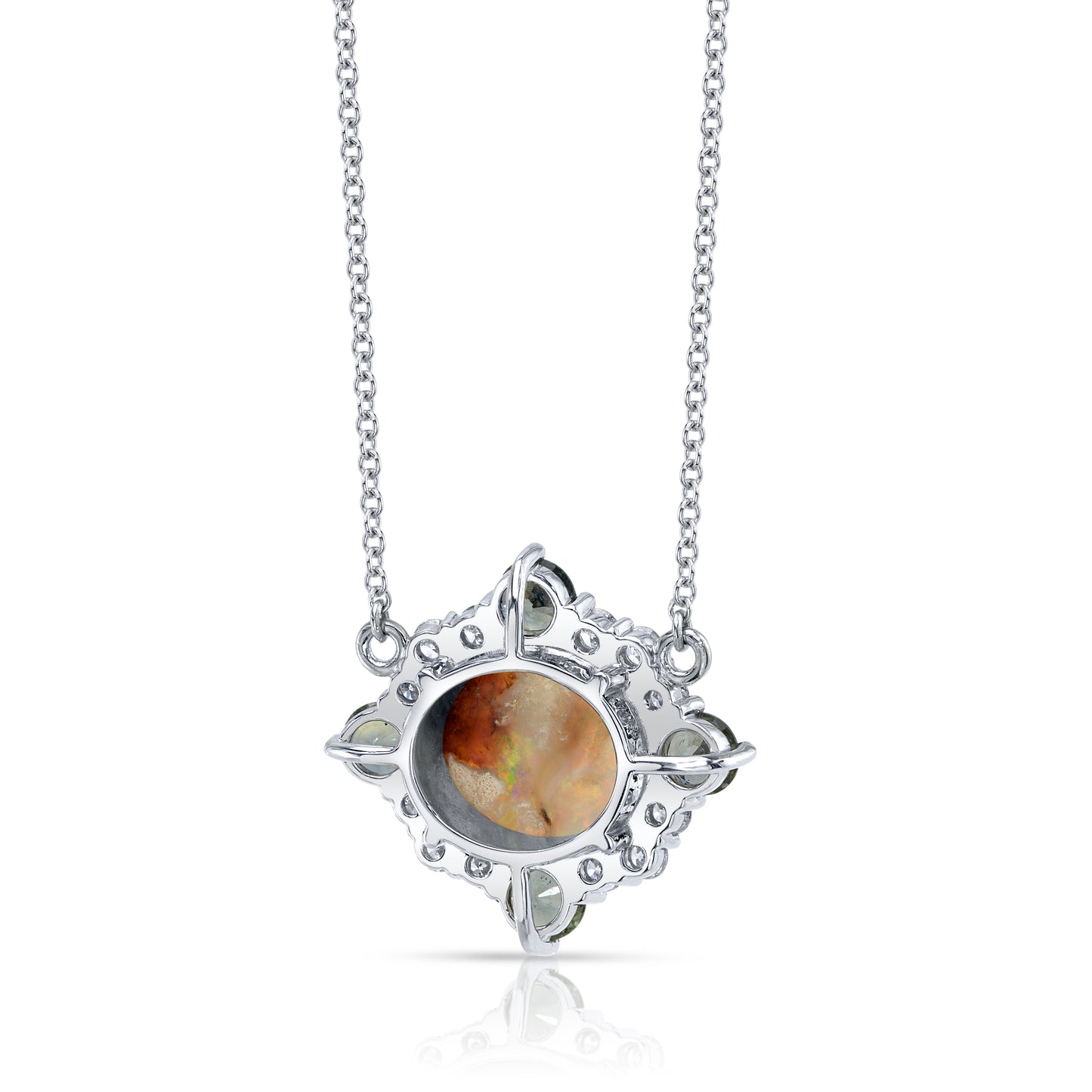 Natural Australian Opal Halo Necklace