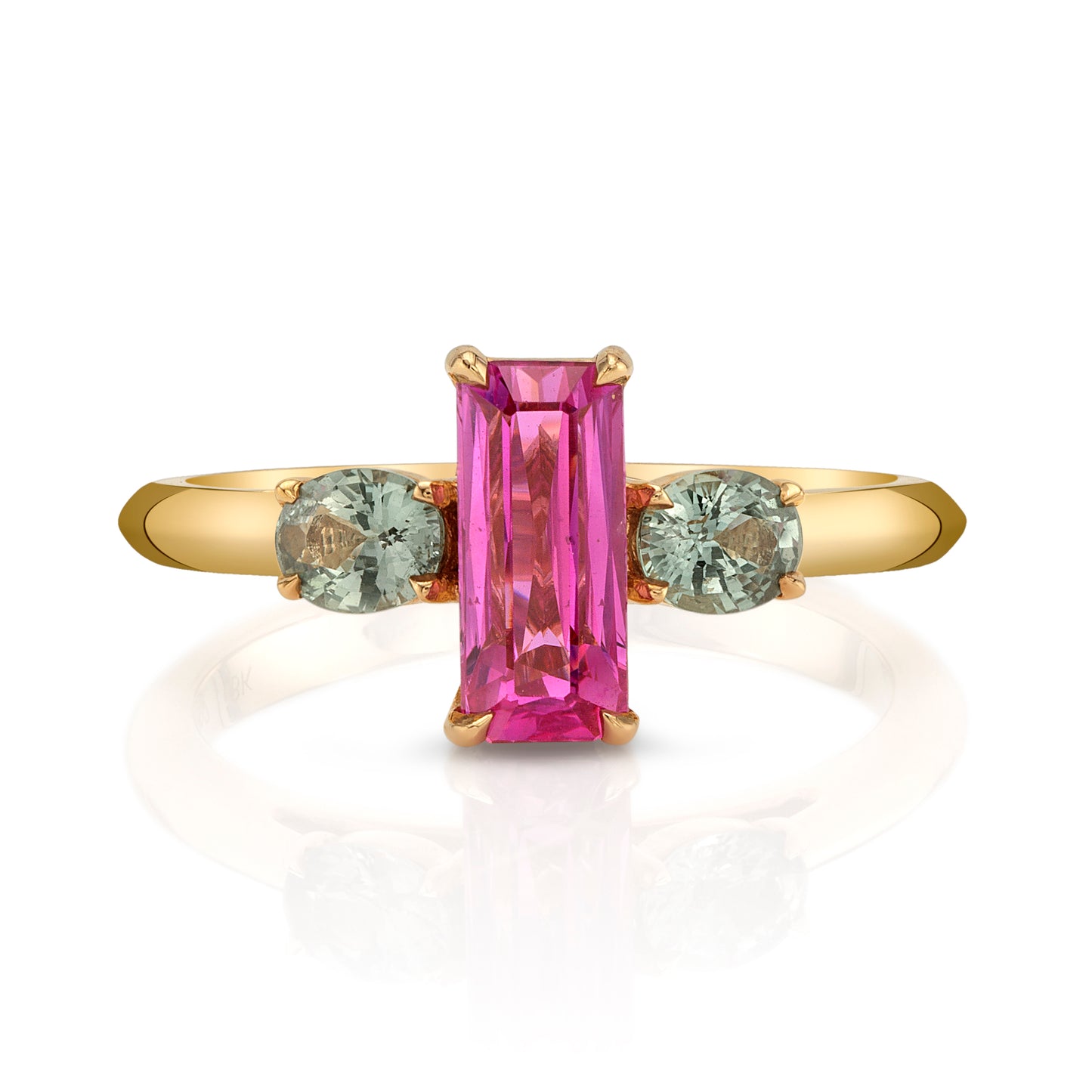 No Heat Pink Sapphire Ring with Alexandrite Sides