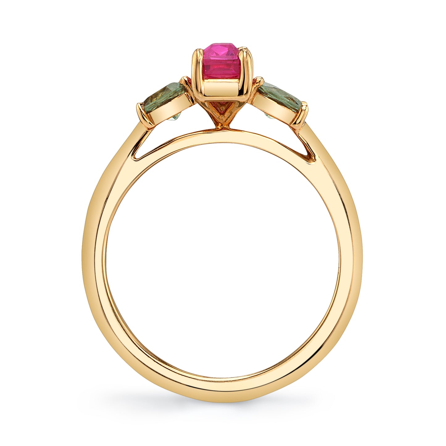 No Heat Pink Sapphire Ring with Alexandrite Sides
