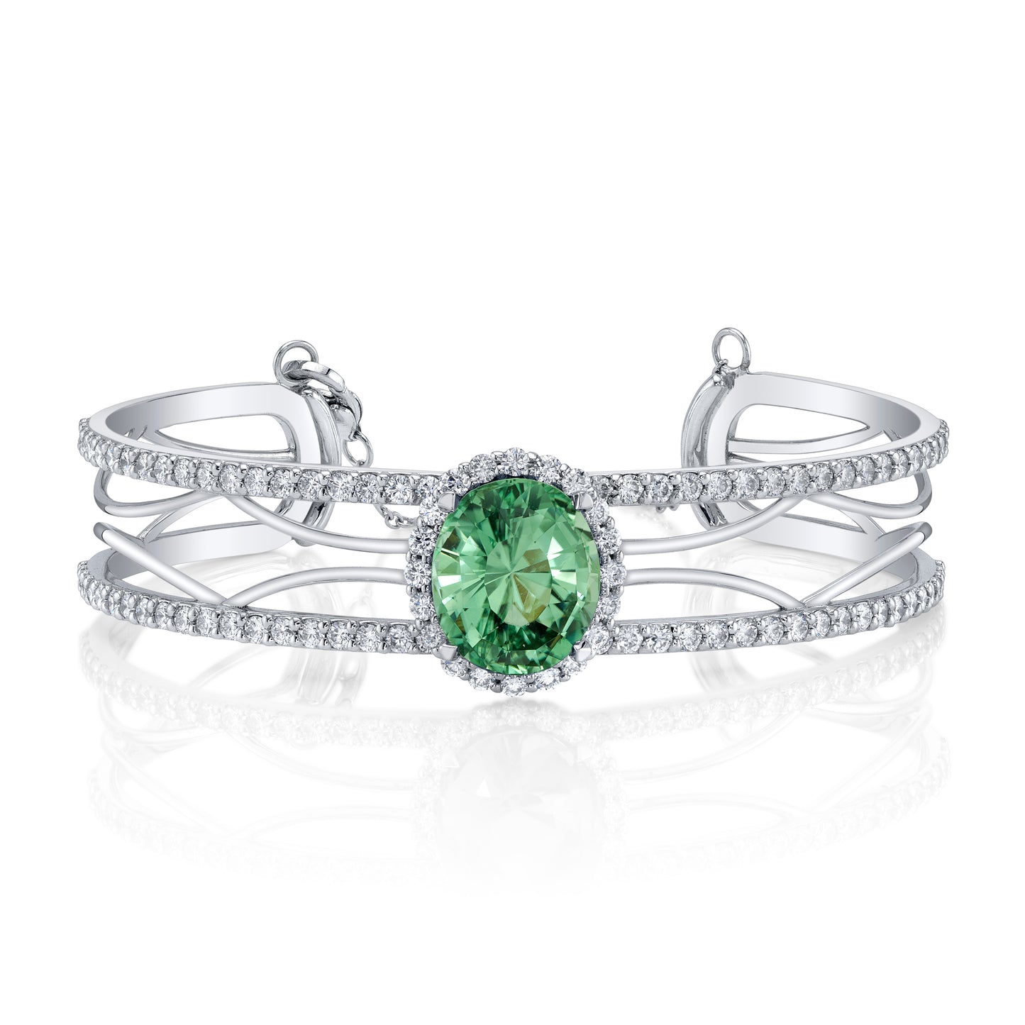 Untreated Green Tourmaline and Diamond Bangle