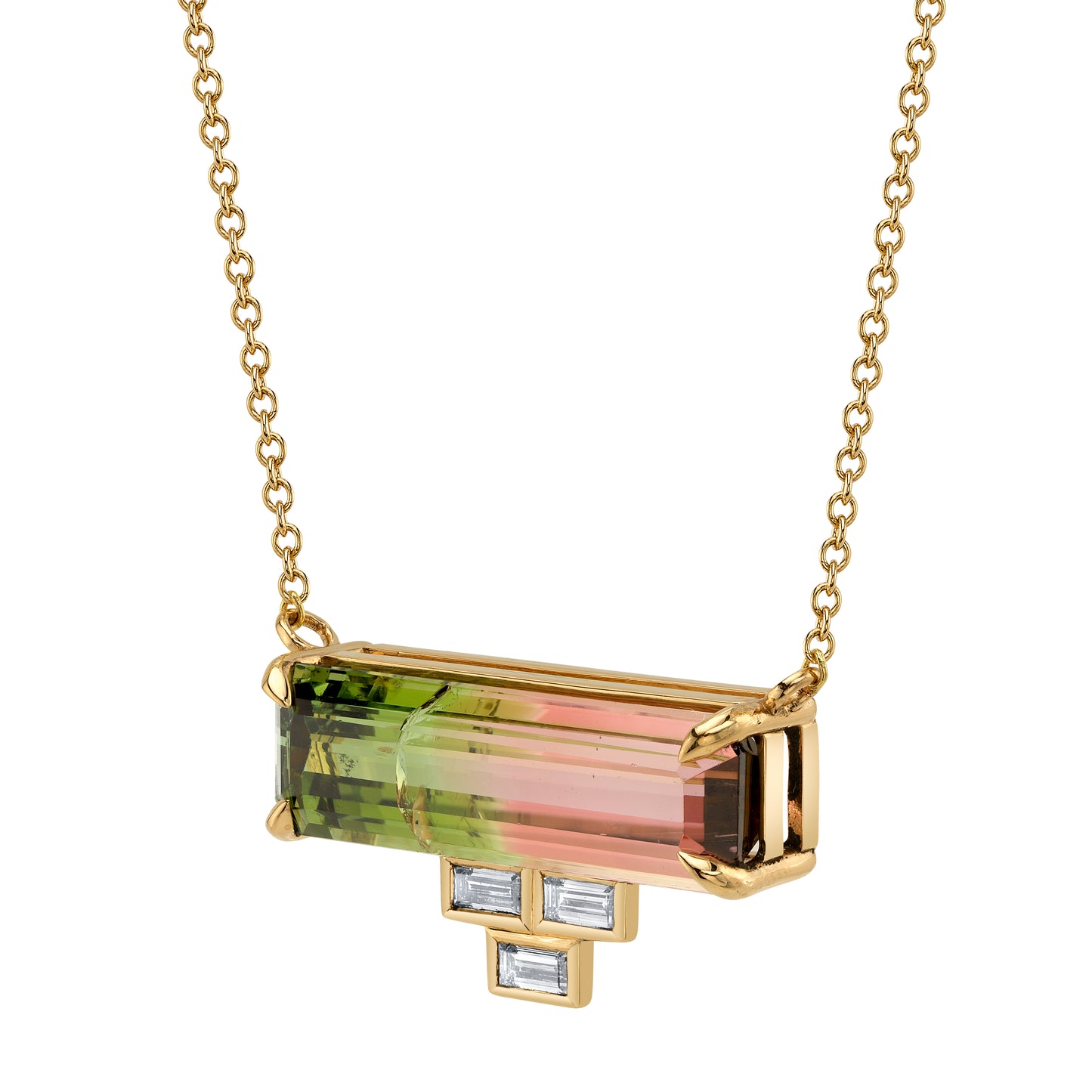 Untreated Watermelon Tourmaline East West Necklace