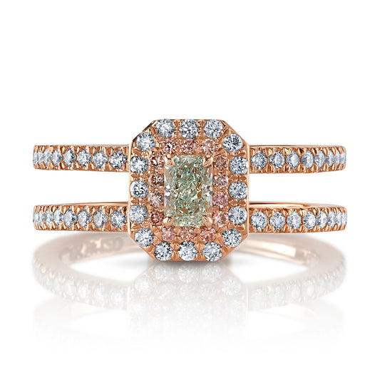 GIA Light Green Diamond Ring with Pink Diamonds
