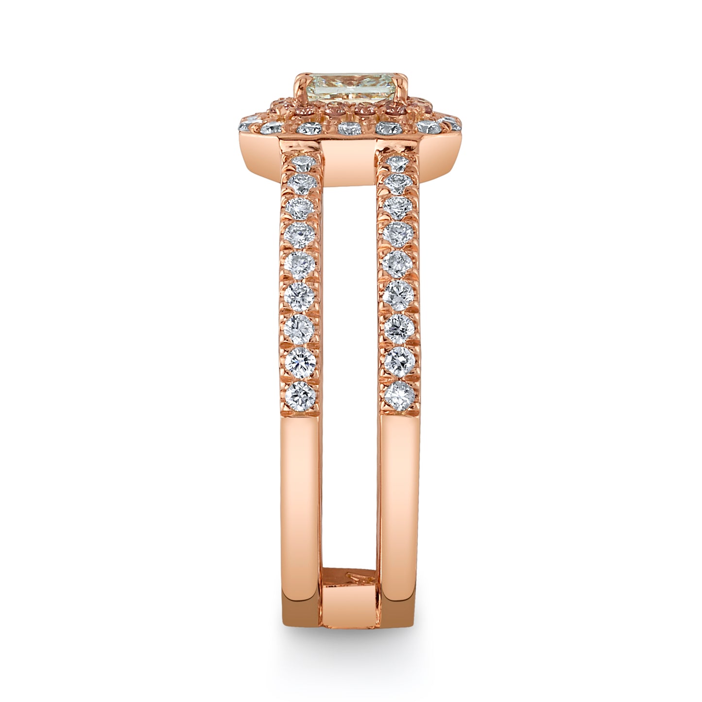 GIA Light Green Diamond Ring with Pink Diamonds