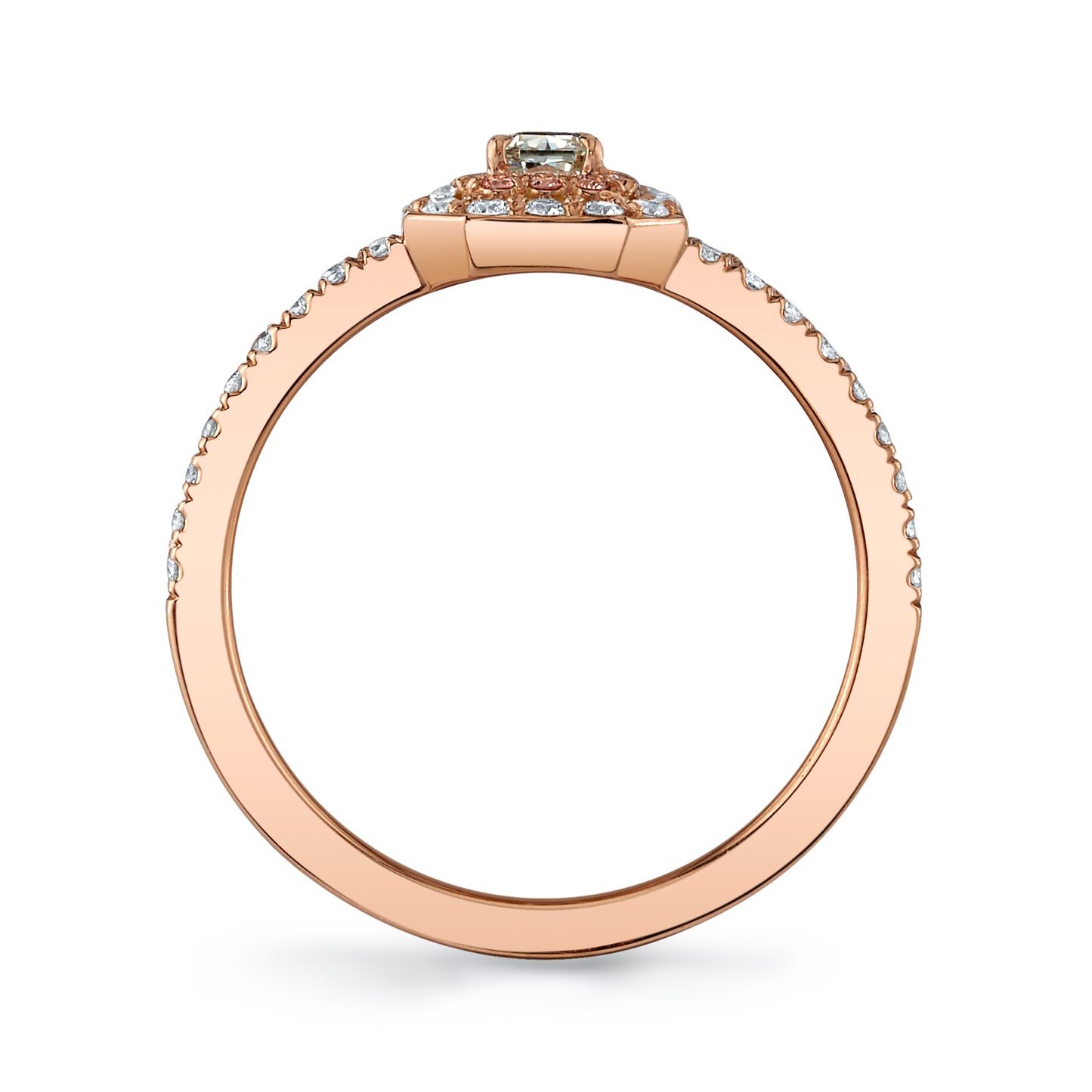 GIA Light Green Diamond Ring with Pink Diamonds