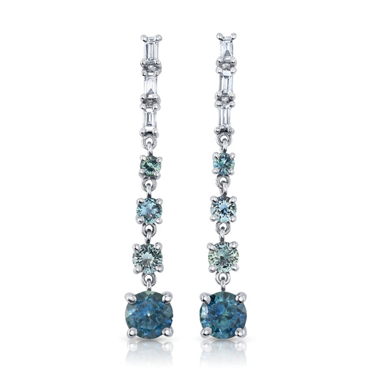 Teal Gradient Sapphire Dangle Earrings