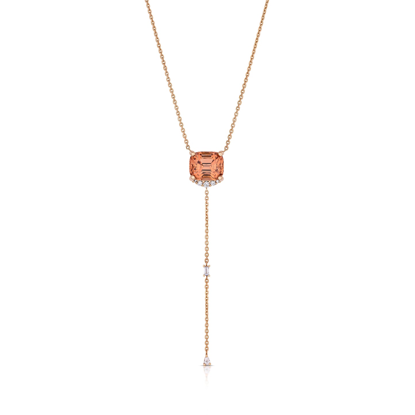 18k Yellow Gold Peach Tourmaline Lariat and Diamond Necklace