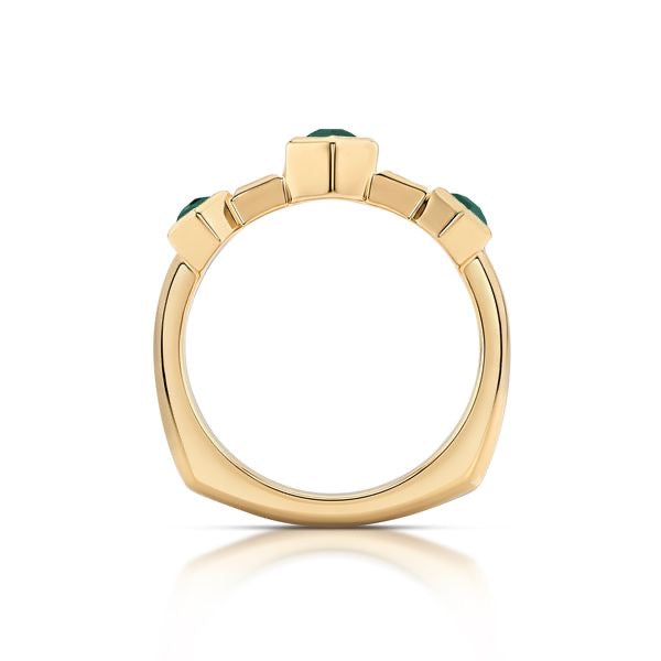 18k Yellow Gold Hexagon Green Tourmaline and Baguette Diamond Statement Ring