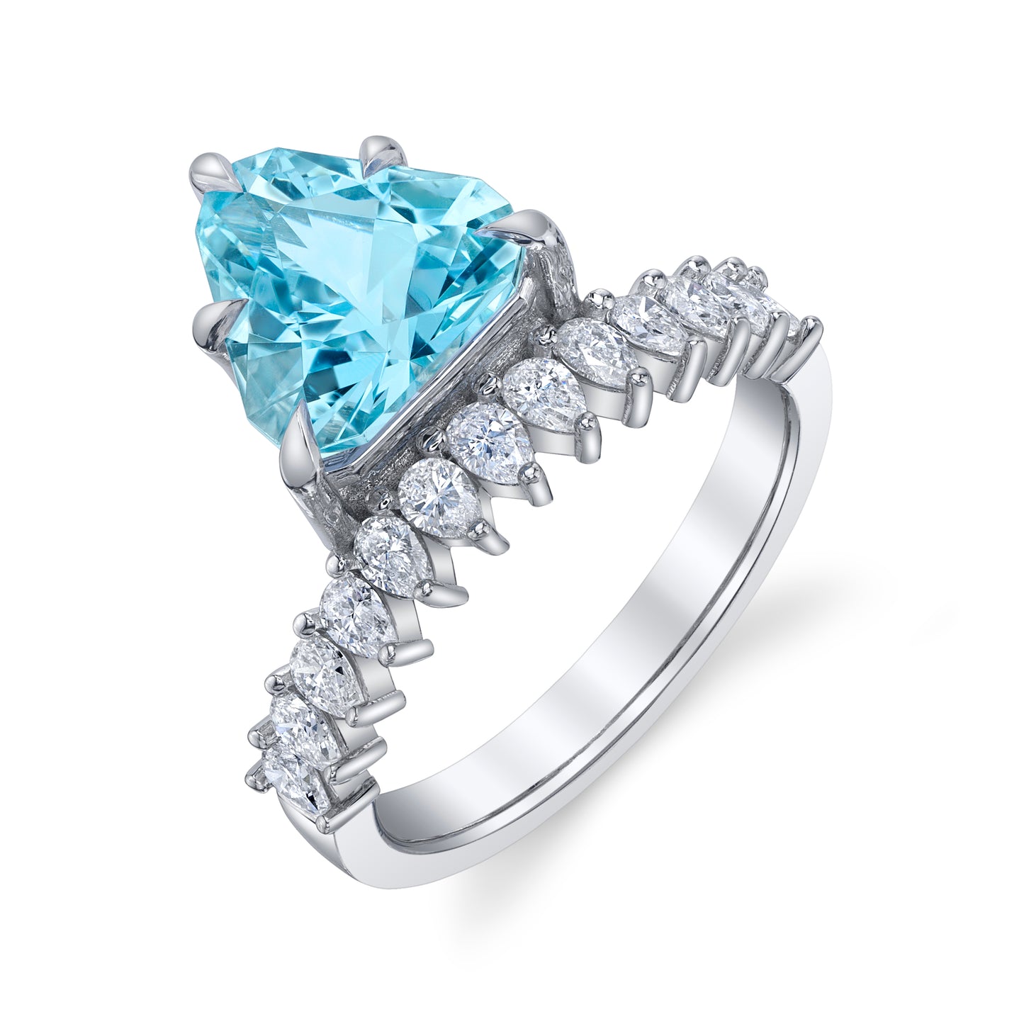 No Heat Brazilian Aquamarine Offset Ring