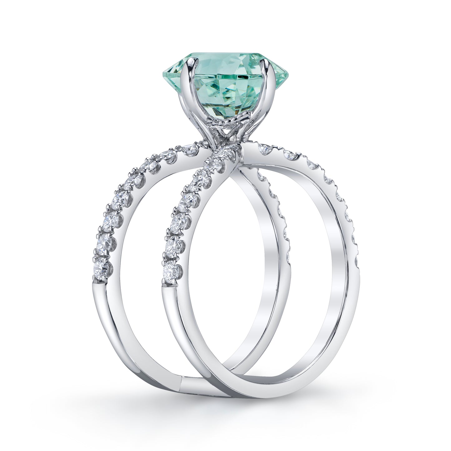 Untreated Nigerian Green Beryl and Diamond Ring