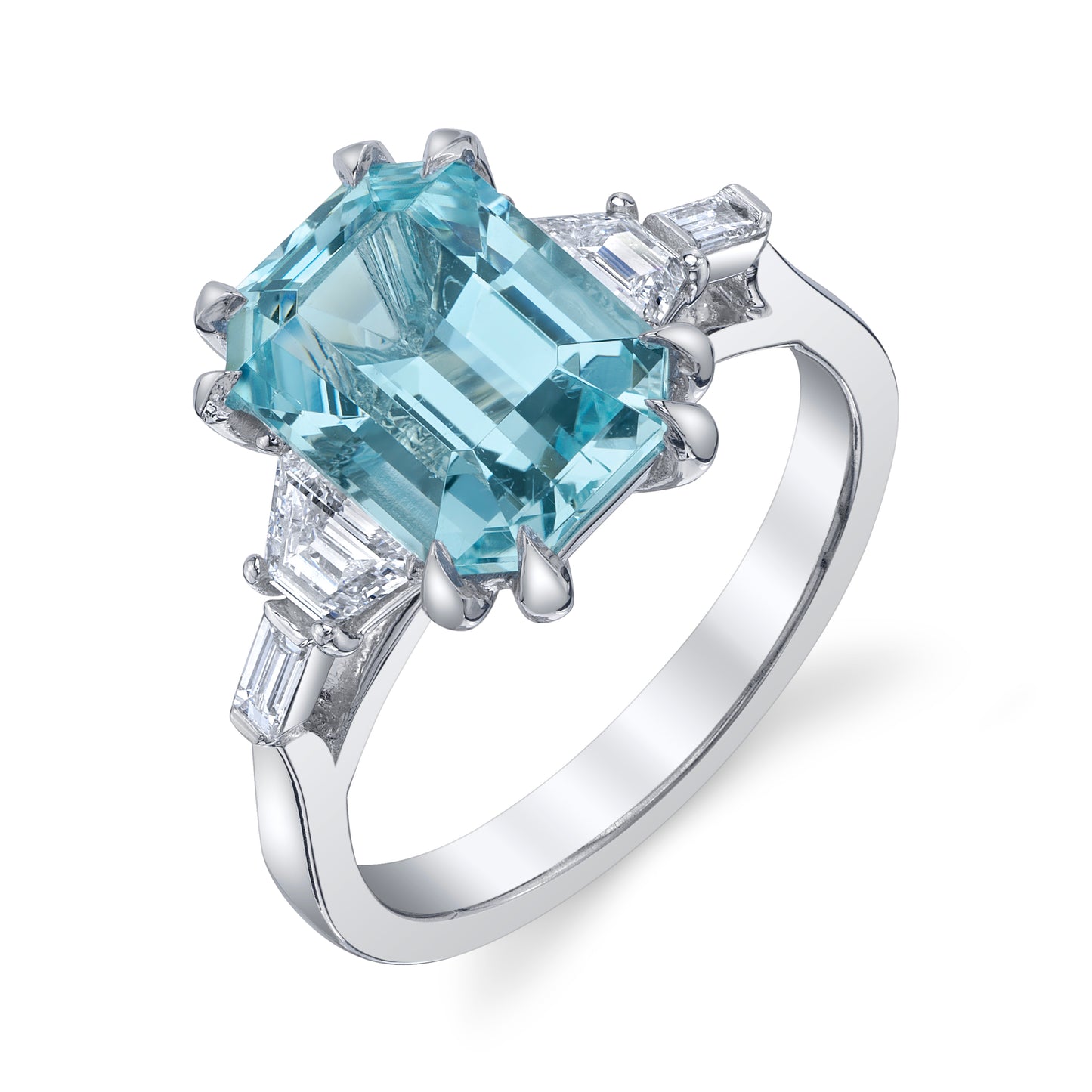 No Heat Nigerian Aquamarine Emerald Cut Ring