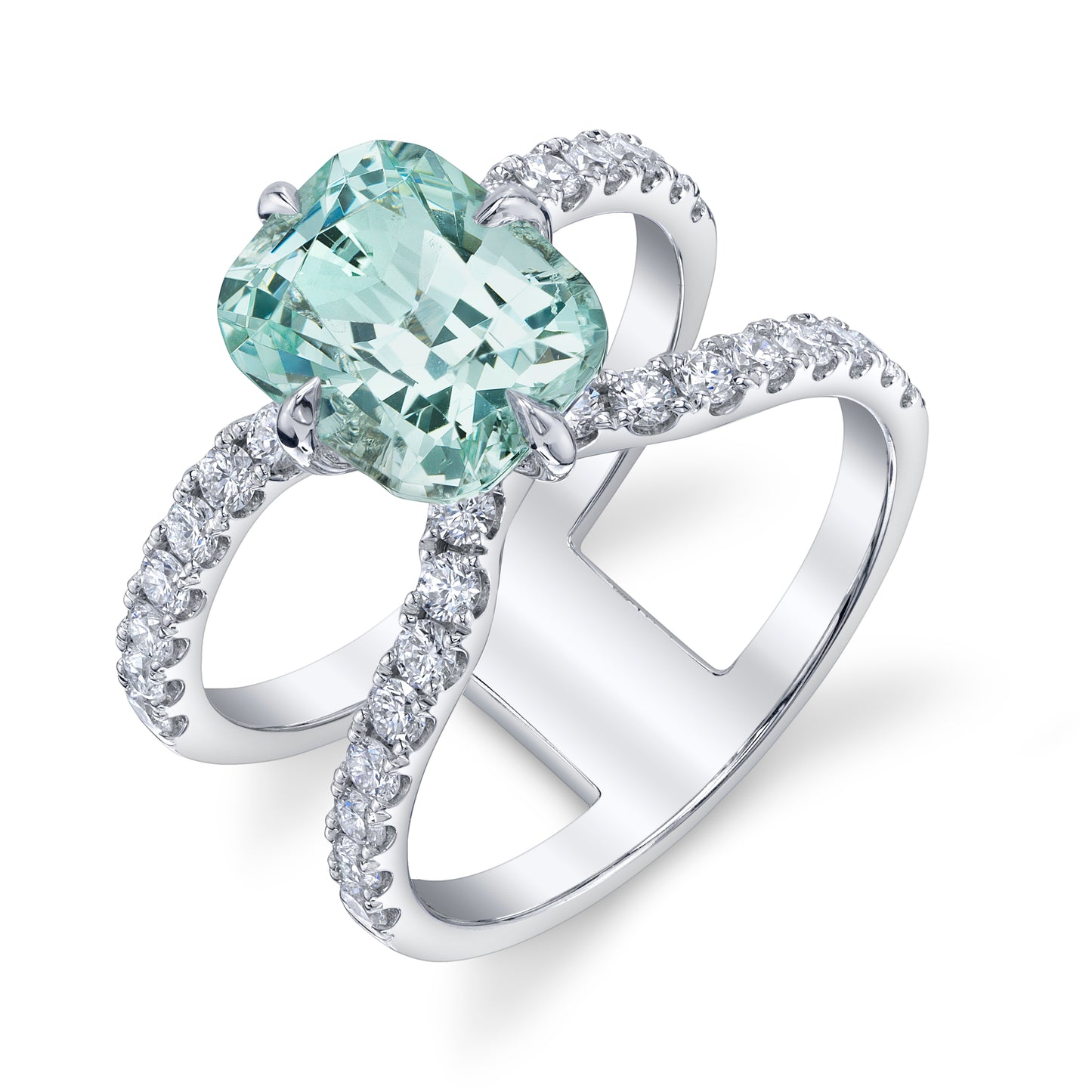 Untreated Nigerian Green Beryl and Diamond Ring