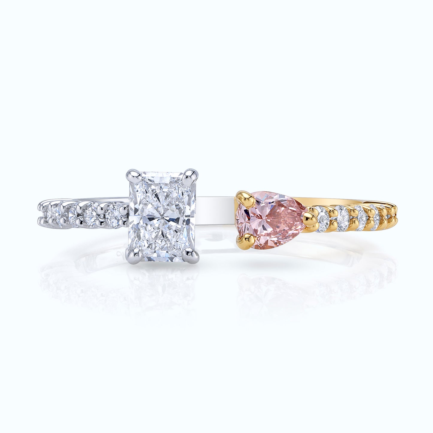 GIA Colorless Radiant & Orangey-Pink Diamond Ring