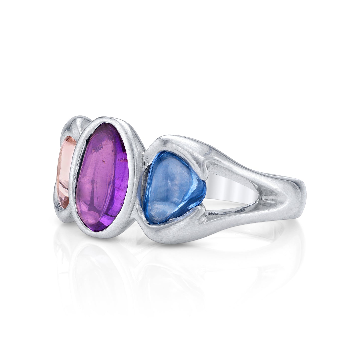 No Heat Cabochon Sapphire Three Stone Ring
