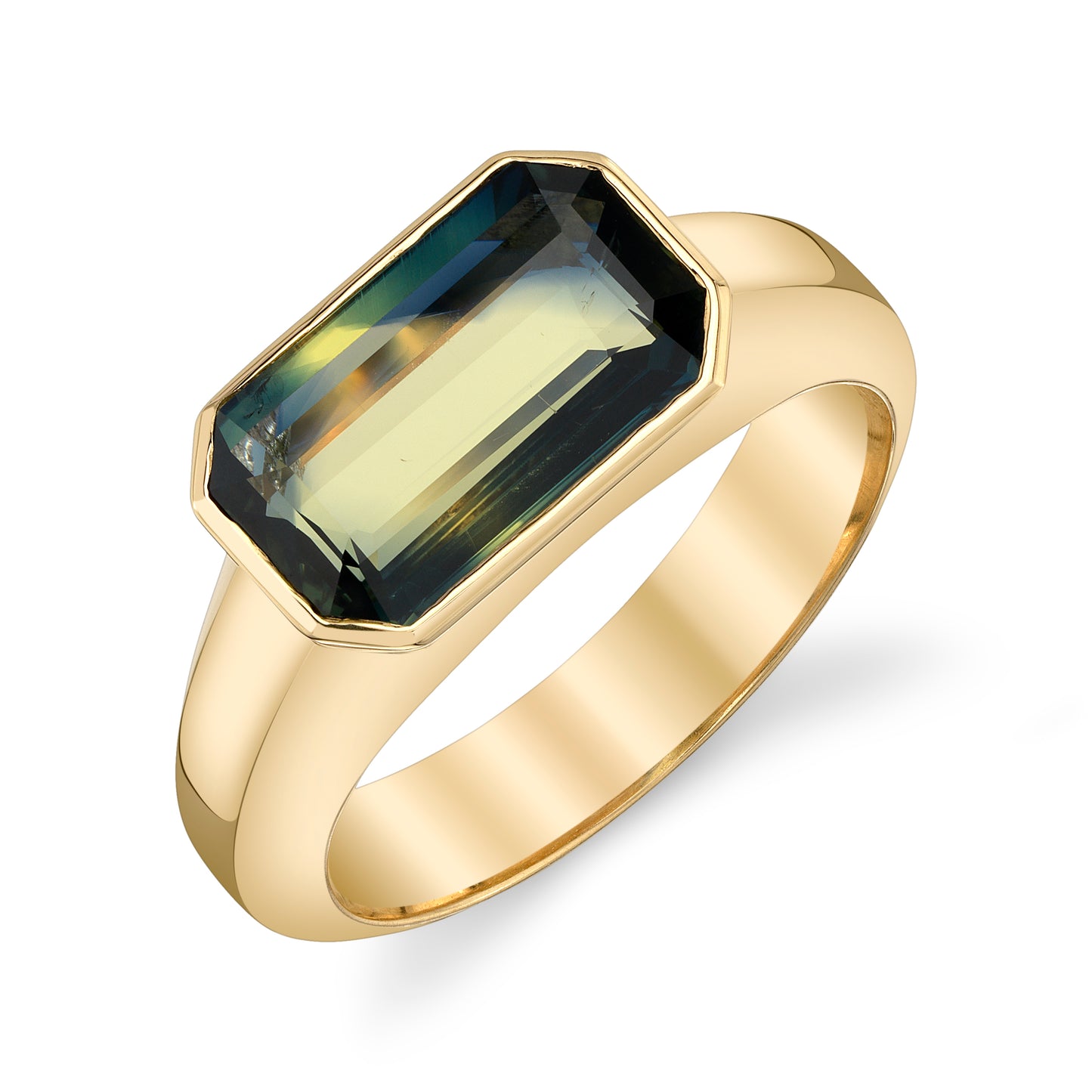 No Heat Parti Color Sapphire Signet Ring