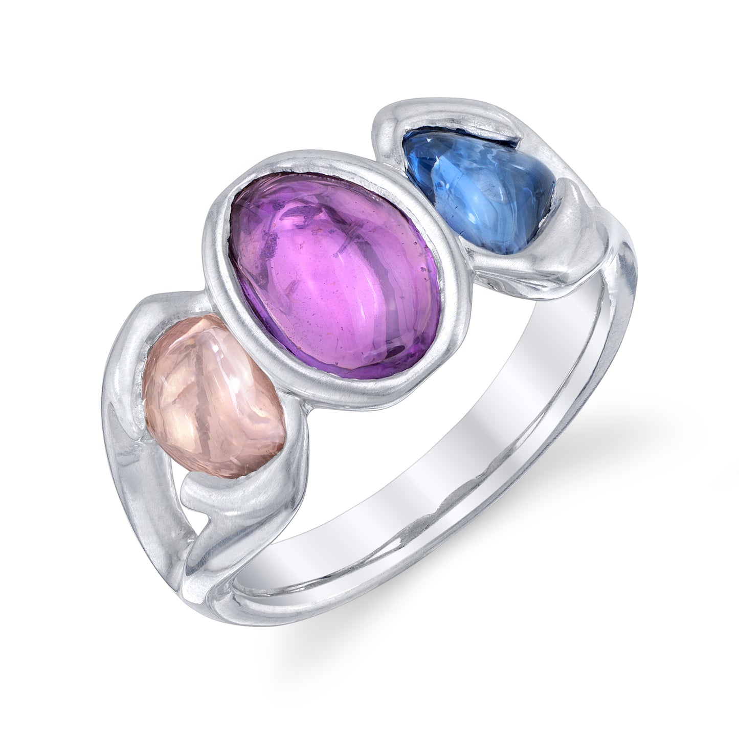 No Heat Cabochon Sapphire Three Stone Ring