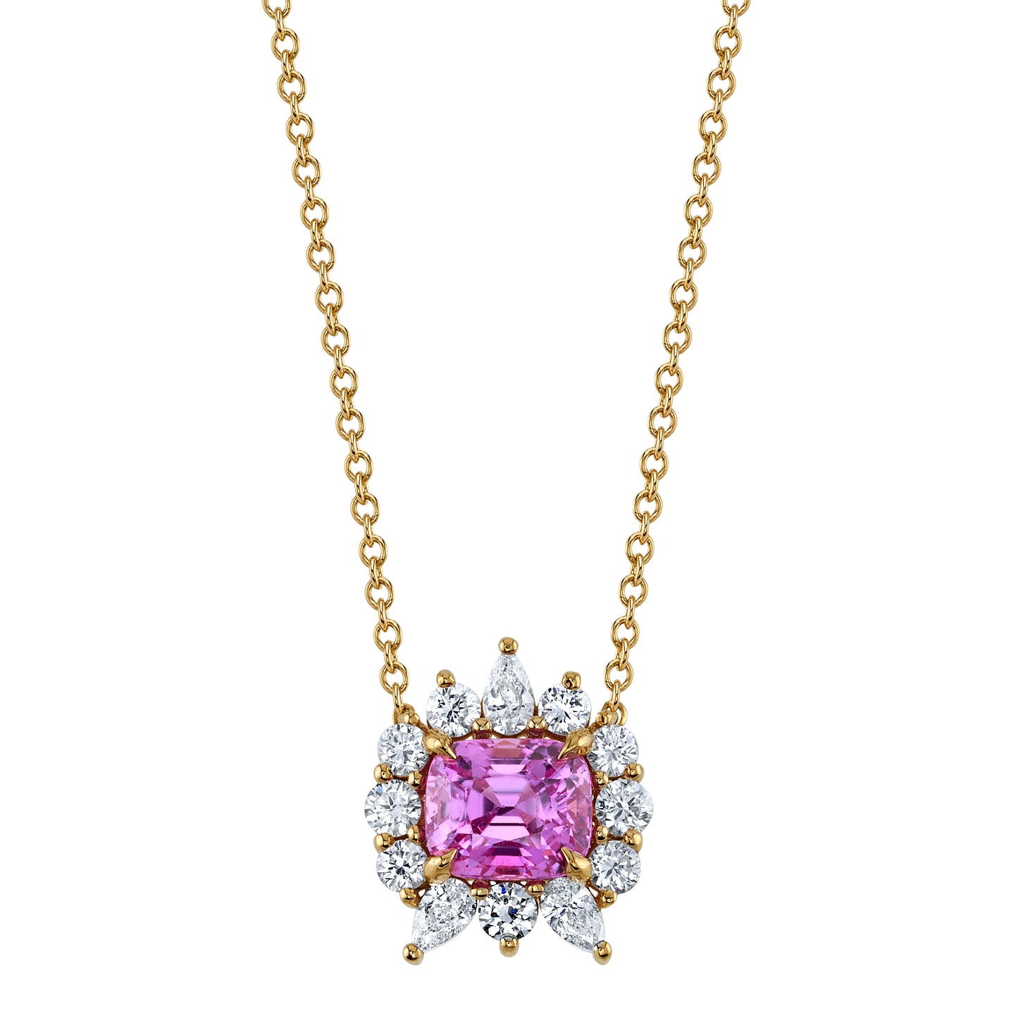 No Heat Pink Sapphire Cushion Pendant Necklace