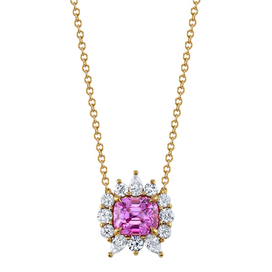 No Heat Pink Sapphire Cushion Pendant Necklace
