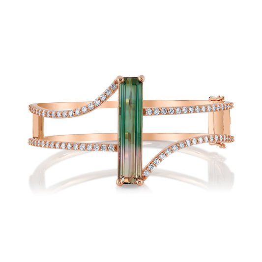 *Award Winning* Untreated African Bi-Color Tourmaline Bangle Cuff Hinged
