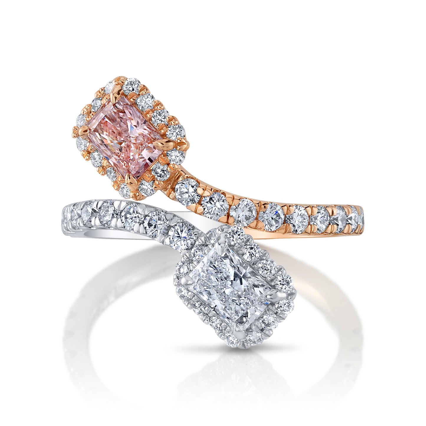 GIA White and Pink Diamond Bypass Ring