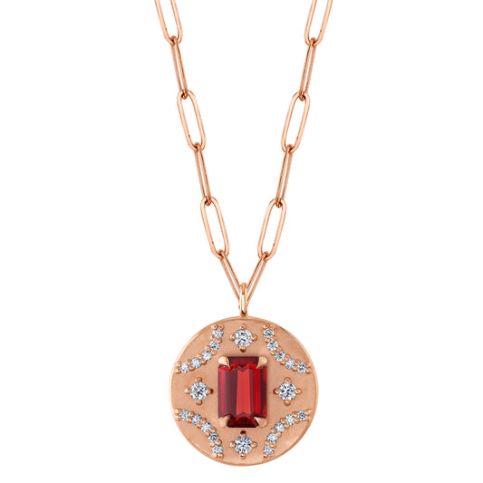 Untreated Red Spinel & Diamond Medallion Necklace