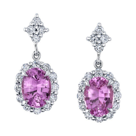No Heat Pink Sapphire Oval Drop Earrings