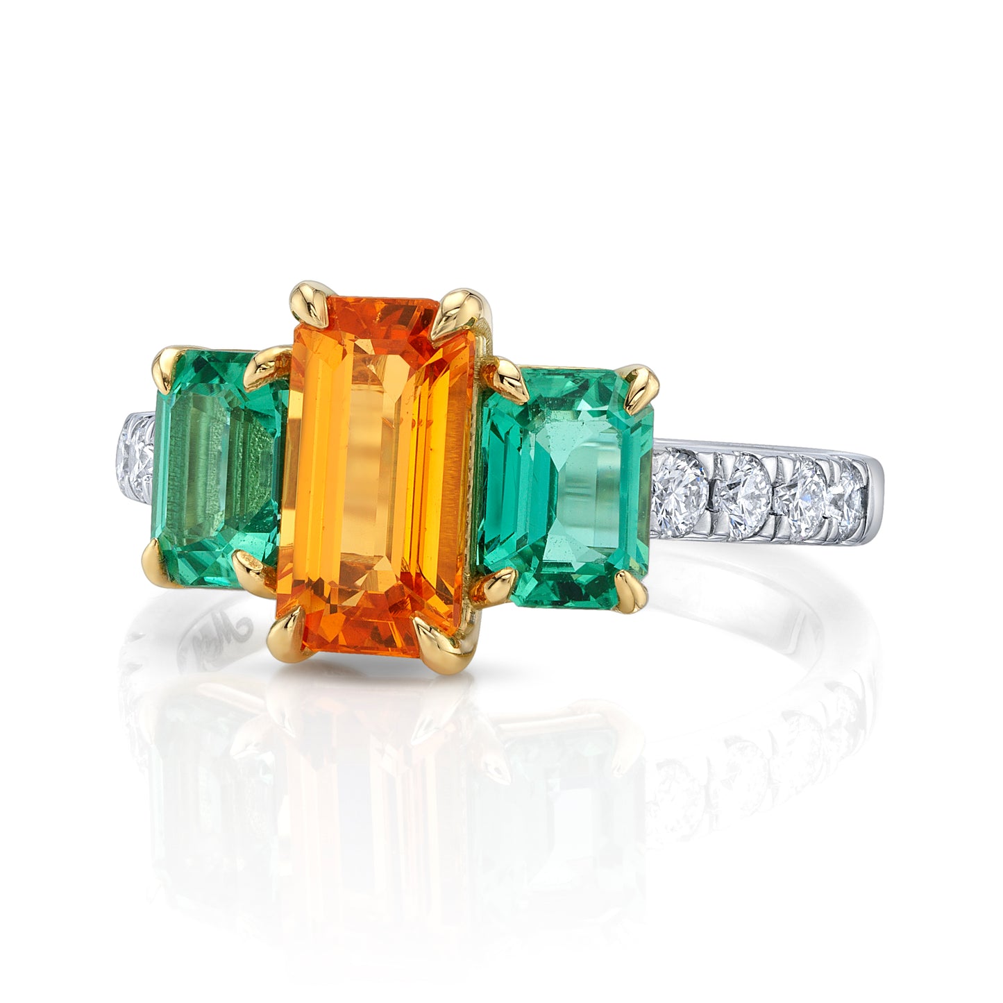 Untreated Orange Garnet and Green Tourmaline Ring