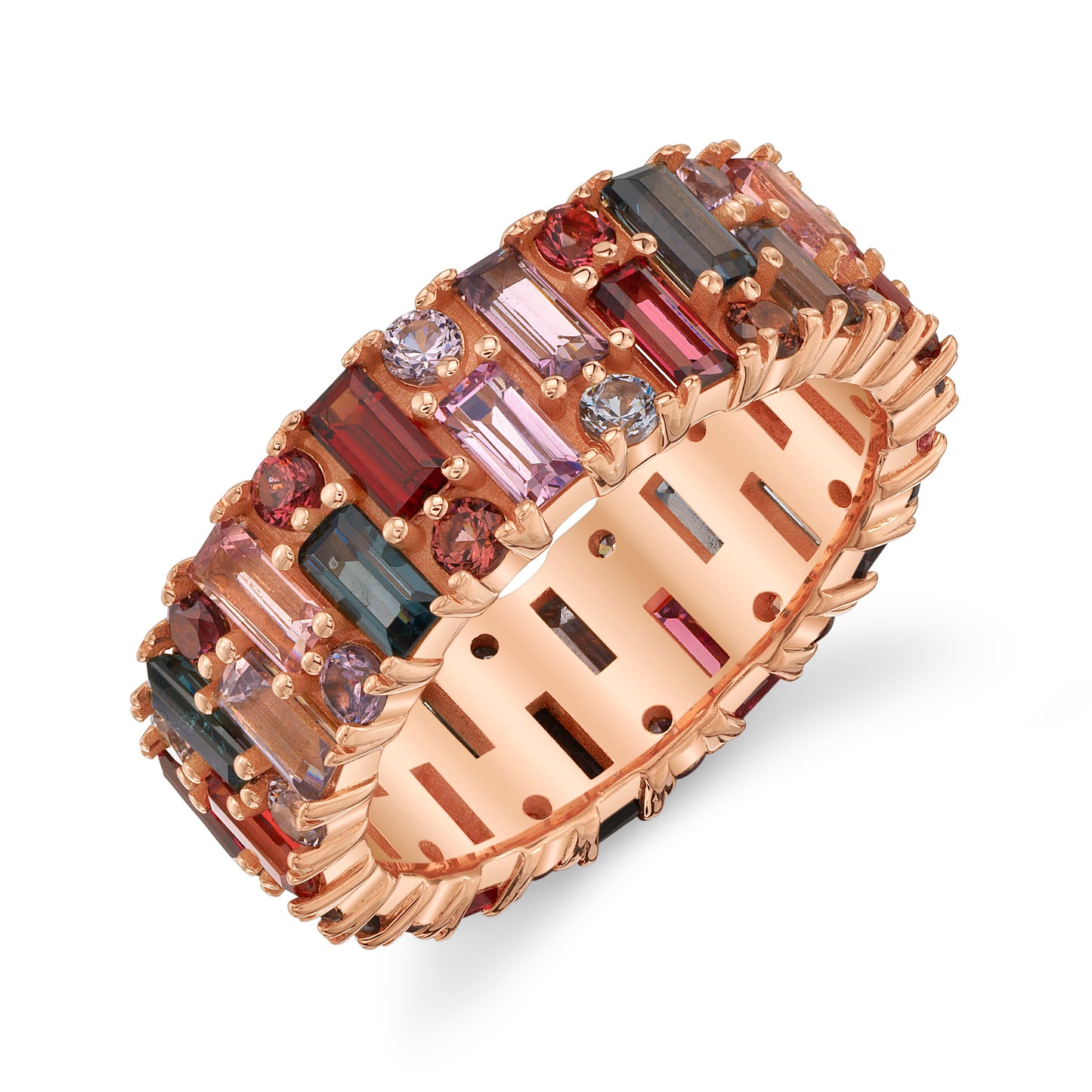 Untreated Multi-Color Spinel Suite Baguette and Round Ring