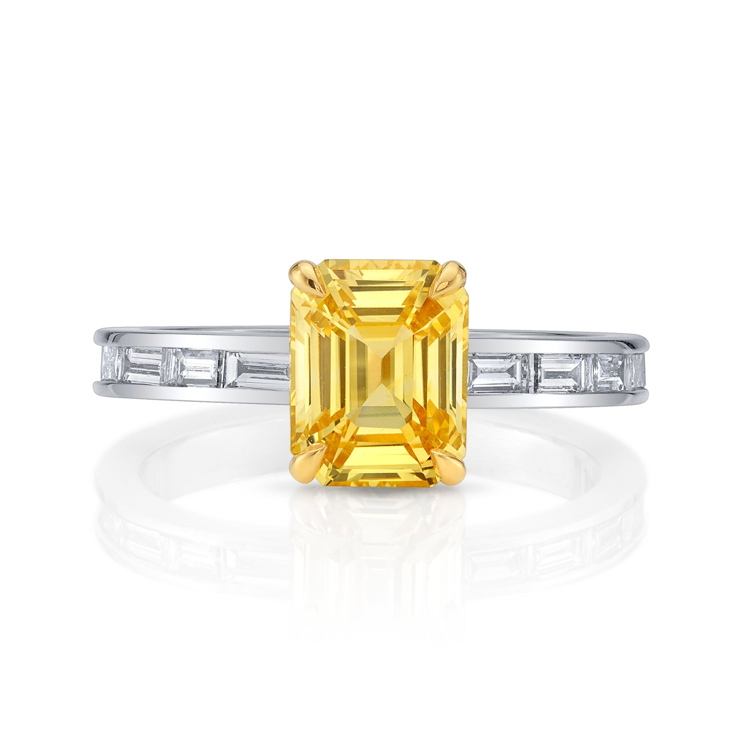 No Heat Yellow Sapphire Ring with Baguette Diamonds