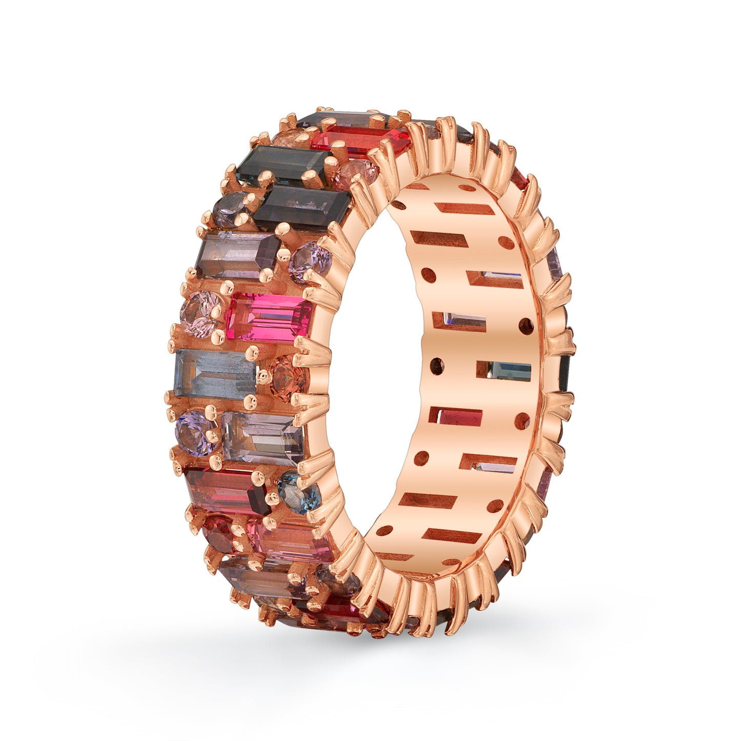 Untreated Multi-Color Spinel Suite Baguette and Round Ring