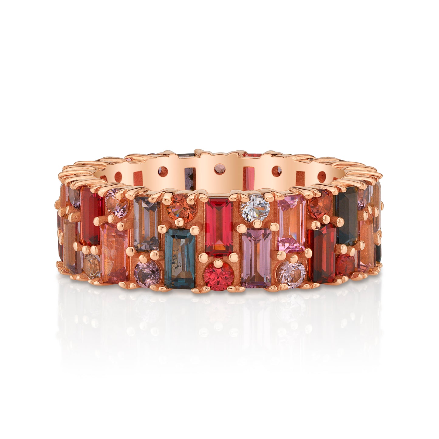 Untreated Multi-Color Spinel Suite Baguette and Round Ring