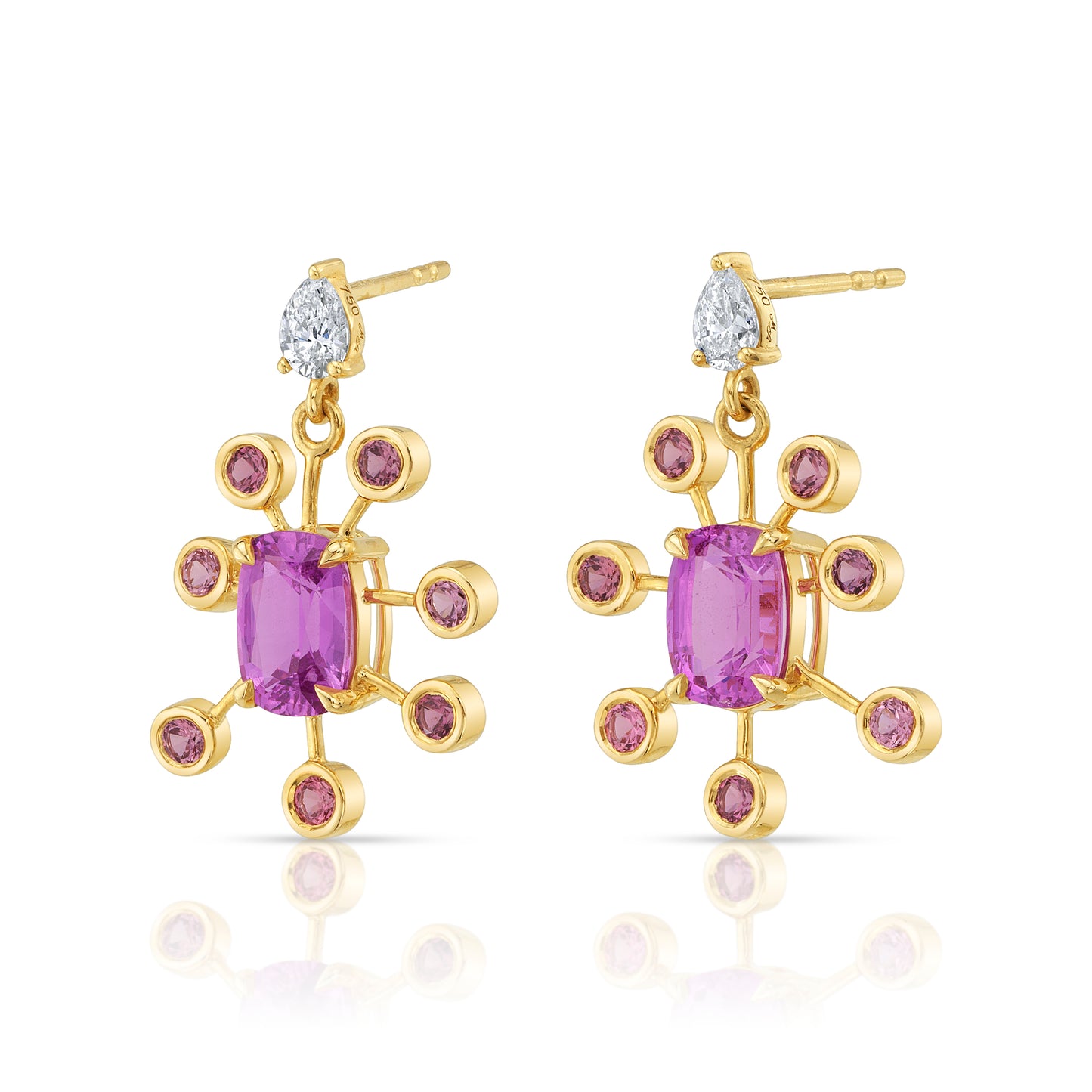 No Heat Purplish Pink Cushion Sapphire Dangle Earrings