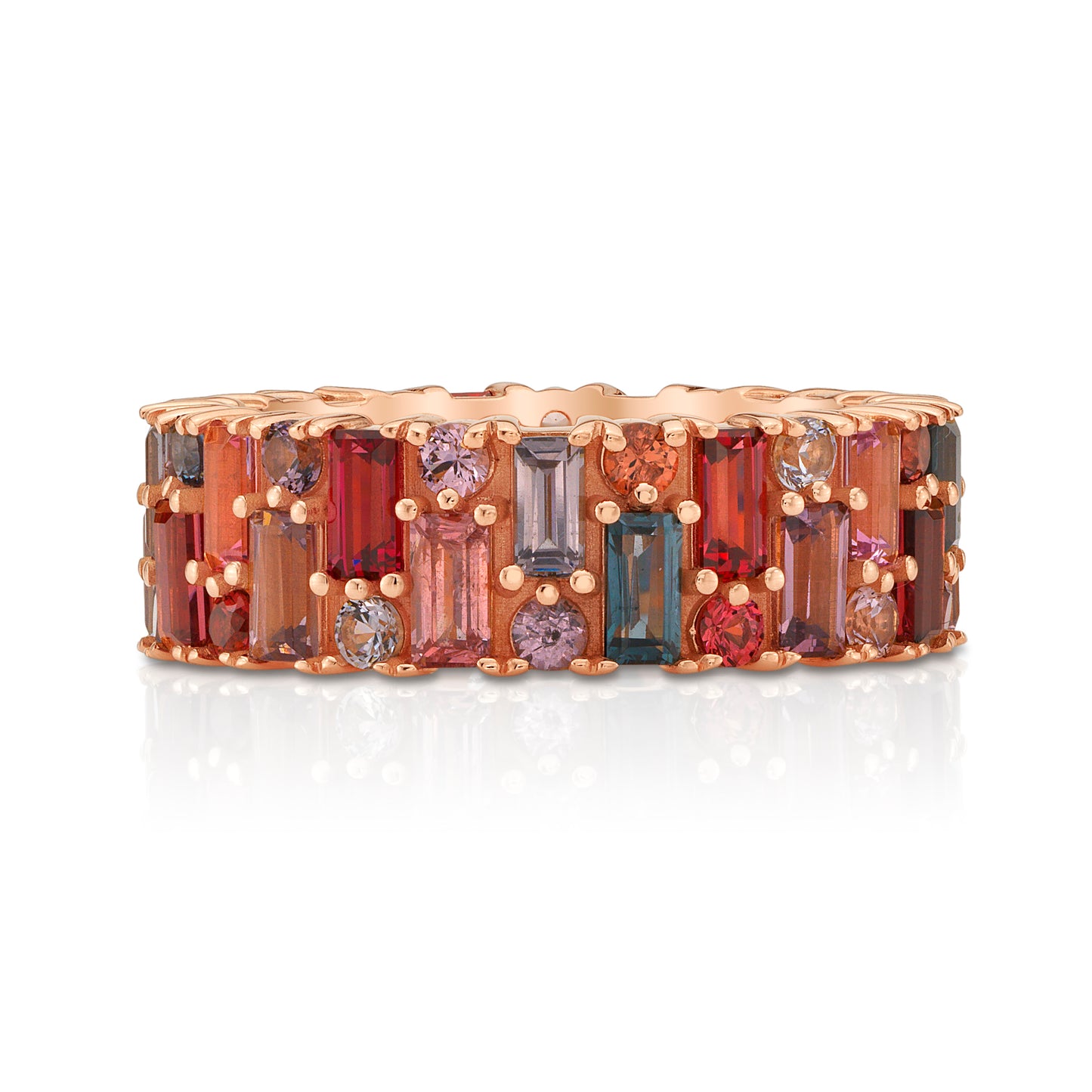 Untreated Multi-Color Spinel Suite Baguette and Round Ring