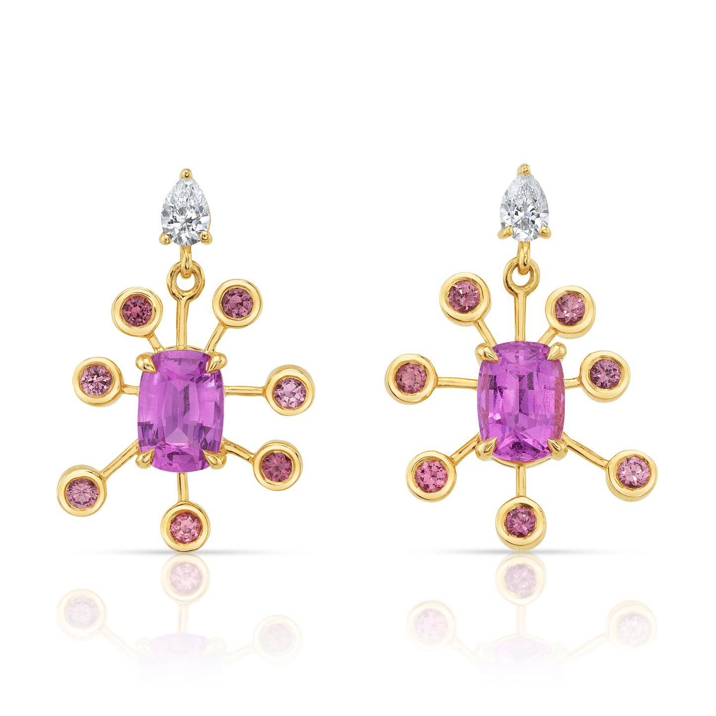 No Heat Purplish Pink Cushion Sapphire Dangle Earrings
