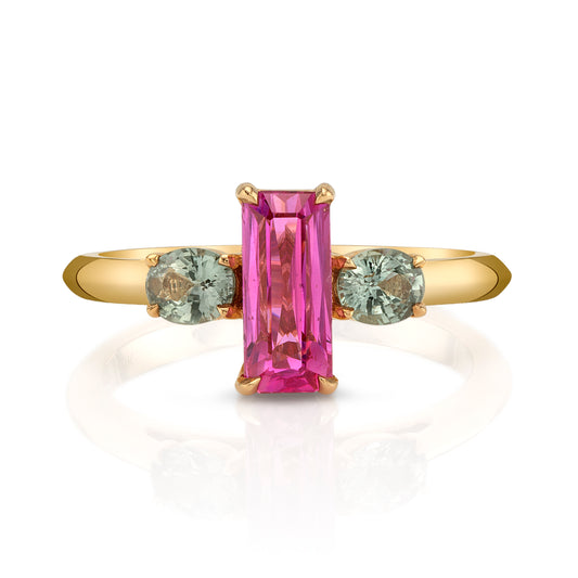 No Heat Pink Sapphire Ring with Alexandrite Sides