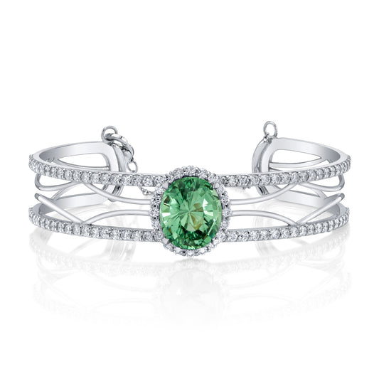 Untreated Green Tourmaline and Diamond Bangle