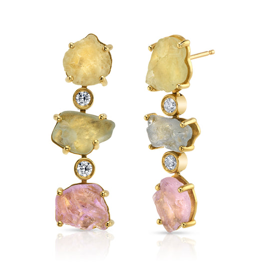No Heat Uncut Rough Sri Lankan Sapphire Dangle Earrings