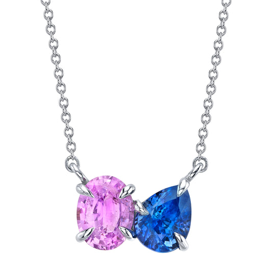 No Heat Two Stone Pink and Blue Sapphire Necklace