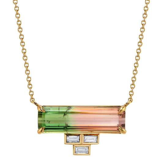 Untreated Watermelon Tourmaline East West Necklace