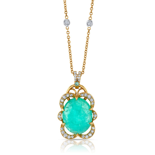 Paraiba Tourmaline Cabochon Pendant Necklace