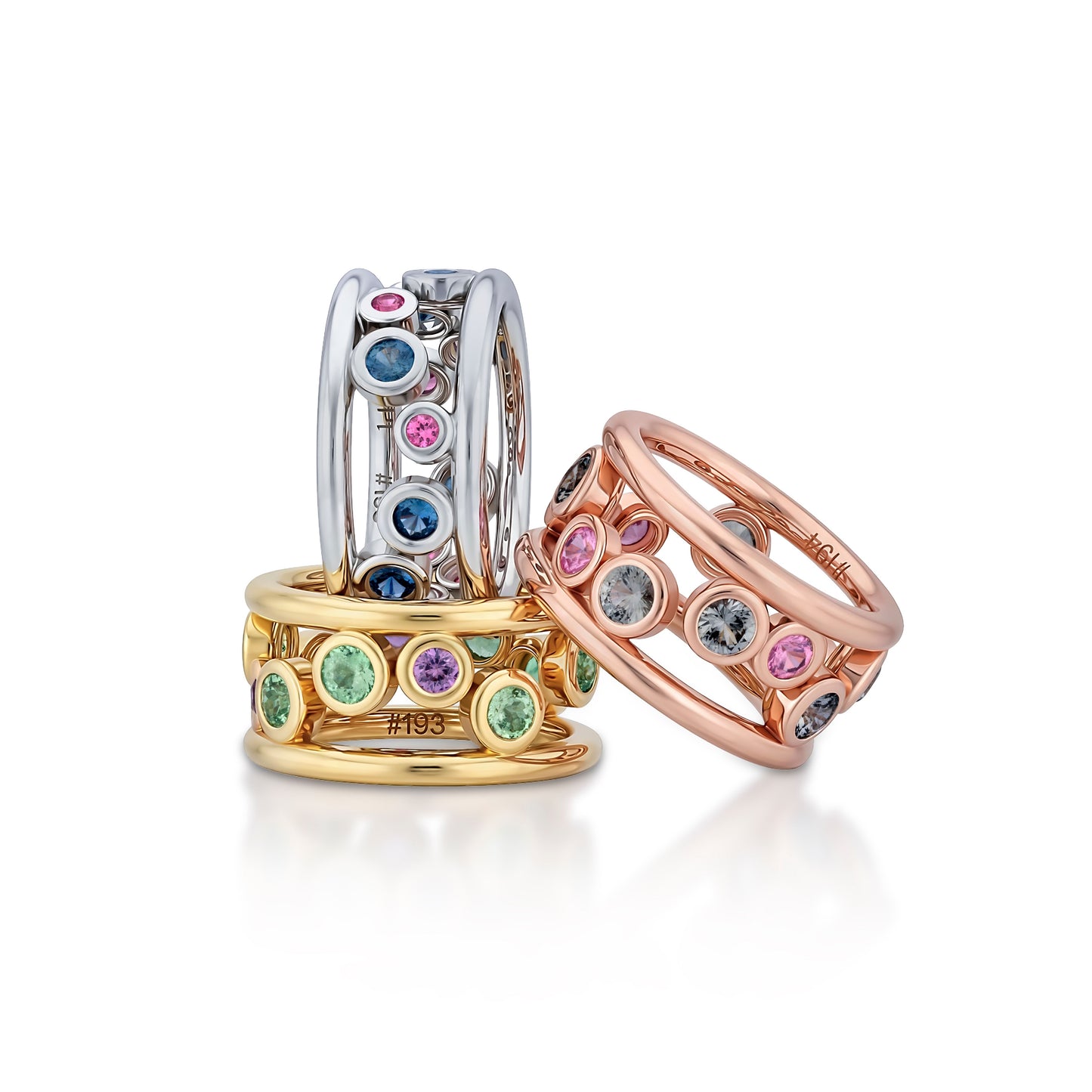 Platinum 'bubbles' Teal Sapphire and Pink Spinel Band